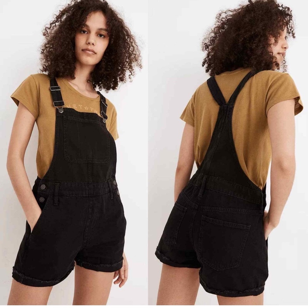 Women's Black Corduroy Short Overalls - Picture 1 of 6